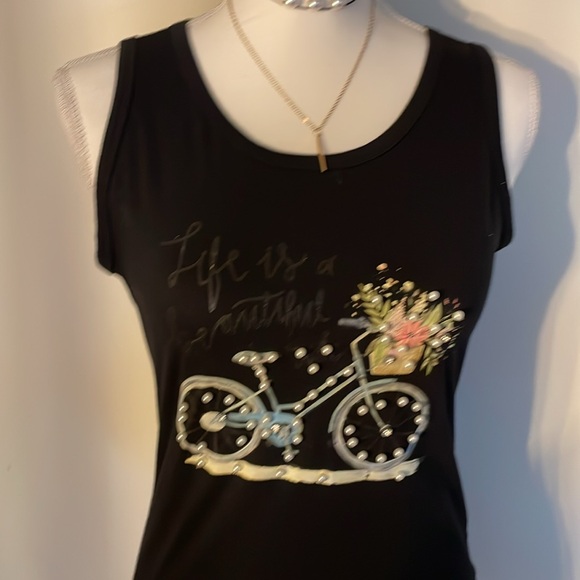 Tank top in black with pearl embellishments Sz L/XL - Picture 7 of 7
